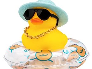 wonuu Car Rubber Duck Car Duck Decoration Dashboard Car Ornament for Car Dashboard Decoration Accessories with Mini Sun Hat Swim Ring Necklace and Sunglasses