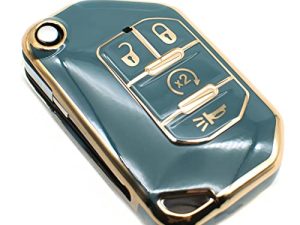 FEYOUN Key Fob Cover Compatible with Jeep Gladiator Wrangler Flip 4 Buttons TPU Remote Keyless Key Fob Case Protection Shell Accessories