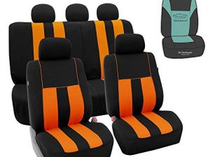 FH Group Car Seat Cover Full Set Striking Striped Orange Car Seat Covers with Front Seat Covers and Rear Split Bench Car Seat Cover Universal Fit Interior Accessories for Cars Trucks and SUVs