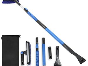 EcoNour 54" 3 in 1 Extendable Snow Brush and Ice Scraper with 270° Rotatable Squeege | Snow Scraper with Brush Extendable | Made of Strong Aluminum | Scratch-Free Bristles Car Winter Accessories