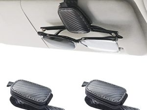 Yuoyar 2 Packs Sunglasses Holders for Car Visor - Magnetic Leather Sunglasses Holder and Ticket Card Clip - Car Visor Accessories (Carbon-Black)