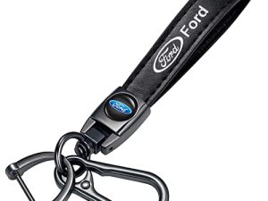 DEECAP Genuine Leather Car Keychain for Ford Fusion 150 F250 F350 F450 F550 Edge Explorer Key Ring for Men and Woean