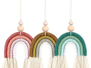 3 Pieces Boho Rainbow Car Charm Macrame Rainbow Car Diffuser Cute Car Air Fresheners Essential Oil Diffuser Handmade Hanging Car Accessories Decor for Car Interior (Fresh Style)