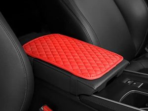 ESKONKE Basic Auto Center Console Cover Car Armrest Cover Waterproof Leather Cushion Pad Protector Universal Car Decor Accessories (Red)