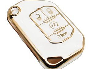 FEYOUN Key Fob Cover Compatible with Jeep Gladiator Wrangler Flip 4 Buttons TPU Remote Keyless Key Fob Case Protection Shell Accessories