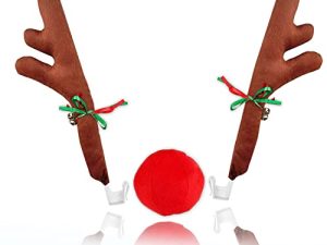 Zone Tech Christmas Car Reindeer Antlers and Nose Set - Premium Quality Window Roof-Top and Grille Rudolph Car Accessory Jingle Bell Antlers and Nose Car Costume Decoration Set for Holiday
