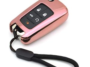 Compatible with Chevy Chevrolet Equinox Encore Camaro Cruze Malibu Impala Buick Regal Lacrosse GMC Terrain Pink TPU Key Fob Cover Case Remote Holder Skin Protector Keyless Entry Sleeve Accessories