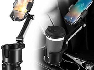 Car Cup Holder with Cellphone Mount Adjustable Cup Holder Expander 2 in 1 Multifunctional Car Cup Holder Organizer Universal 360 Degree Rotation Base Automotive Cup Holders (7.9 x 5.4 x 3.4 Inches)