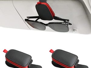 Yuoyar 2 Packs Sunglasses Holders for Car Visor - Magnetic Leather Sunglasses Holder and Ticket Card Clip - Car Visor Accessories (Black-red)