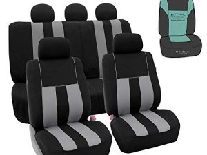 FH Group Car Seat Cover Full Set Striking Striped Gray Black Car Seat Covers with Front Seat Covers and Rear Split Bench Car Seat Cover Universal Fit Interior Accessories for Cars Trucks and SUVs