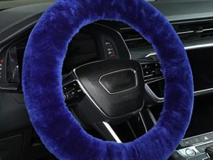 Genuine Fur Fur Wool Sheepskin Fuzzy Blue car Steering Wheel Cover