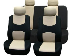 FH Group Car Seat Covers Full Set Beige Cloth - Universal Fit Automotive Seat Covers