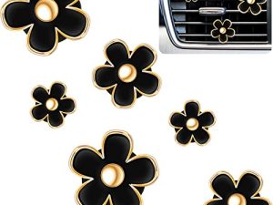 6 Pcs Daisy Flower Air Vent Clip Air Conditioning Outlet Clip Car Air Freshener Clip Charm Car Inter Decor Accessories (Black