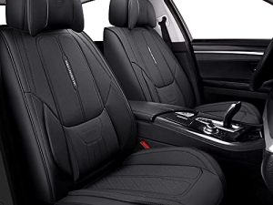 NS YOLO Full Coverage Leather Car Seat Covers for Front Seats Universal Fit for Cars SUV Pick-up Truck with Waterproof Leatherette in Automotive Interior Accessories (Black-Front Pair)