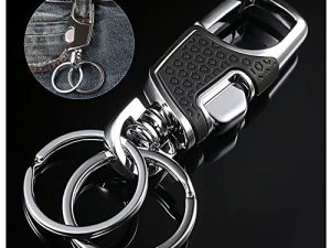 Car Keychain Premium Keychain 2 Keyrings Chrome Plated Stainless Steel Heavy Duty Car Keychain Men and Women Heavy Car Keychain Keychain-Black