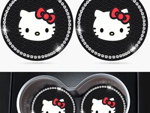 Jupswan Car Cup Holder Coaster 2 Pack Cute Kawaii Cartoon Bling Silicone New Automotive CupHolder Accessories Interior Decor Decorations for Women（White