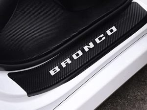 JEYODA Carbon Fiber Vinyl Sticker Car Door Sill Protector Scuff Plate Door Entry Guard For Bronco (WHITE)