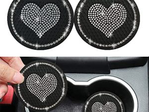 2 PCS Heart Black Car Cup Coasters Car Accessories Sparkly Rhinestone Car Coasters for Cup Holders Insert Cute Car Accessories Interior for Women Kawaii Car Decor Gift