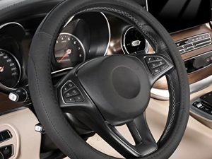 SEG Direct Black Microfiber Leather Auto Car Steering Wheel Cover Universal 15 inch