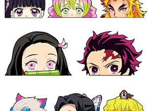 16 PCS Anime Car Accessories Demon Slayer Sticker for Car Trunk Windows Windshield Motorcycle Bumper Stickers for Water Bottles Laptop Luggage Funny Car Stickers for Women Men
