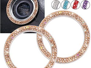 ToBeQueen Push Start Button Bling Ring Emblem Sticker，2Pcs Car Bling Decor Girly Car Accessories Interior Ring Car Decorations for Women