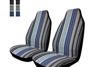 Copap Blue Stripe Front Seat Cover Baja Blanket Bucket Seat Cover 4pcs Universal Colorful Saddle Blanket with Seat-Belt Pad Protectors for Car