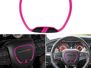 Auovo Steering Wheel Trim Cover for Charger Challenger Accessories 2015 2016 2017 2018 2019 2020 2021 2022 3D Domed Badge Overlay Decal Trim Cover Sticker Interior Accessories (Pink)