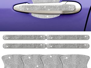 Rhinestone Car Door Handle Stickers - 8PCS Bling Car Accessories Crystal Glitter Door Handle Protector Stickers and Decals Scratch Safety Reflective Auto Sticker for Woman & Man