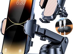 HTU Cell Phone Holder for Car [Upgraded Super Suction & Stable] Handsfree Car Phone Holder Mount Dashboard Windshield Air Vent Car Mount for iPhone 14 13 12 Pro Max Samsung Smartphones & Cars