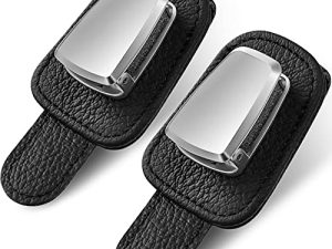 2 Packs Car Glasses Holder Universal Car Visor Sunglasses Holder Clip Leather Eyeglasses Hanger and Ticket Card Clip Eyeglasses Mount for Car (Black)