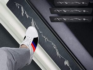 4pcs Mountains Carbon Fiber Car Door Front/Rear Sill Plate Protectors