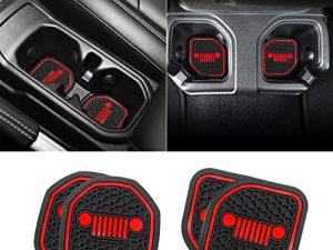 Auovo Auto Cup Holder Inserts Coaster Fit for 2018 -2022 Wrangler JL JLU 2020-2022 Gladiator JT Cup Mat Pad Interior Decoration Accessories (4 Pcs Kit) (Red