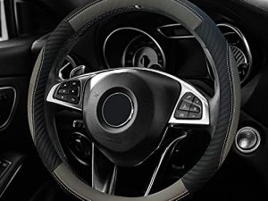 ZATOOTO Car Steering Wheel Cover - Grey Black Microfiber Leather Auto Sport Universal 15 inch for Family Women Men Interior Accessories