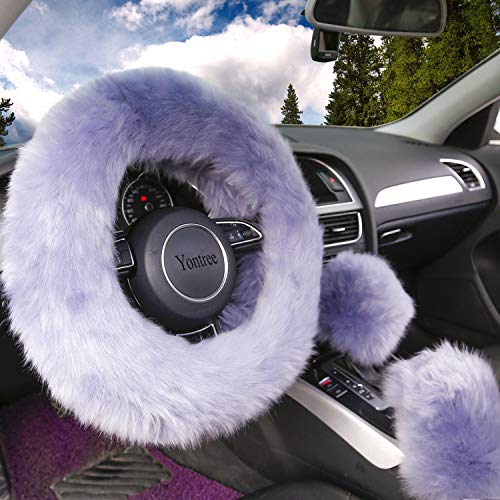 Yontree Fashion Fluffy Steering Wheel Covers for Women/Girls/Ladies Australia Pure Wool 15 Inch 1 Set 3 Pcs (Gray) Yontree Fashion Fluffy Steering Wheel Covers for Women/Girls/Ladies Australia Pure Wool 15 Inch 1 Set 3 Pcs (Gray)