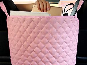 Maylai Purse Holder for Car Durable Pu Leather Car Net Pocket Car Seat Storage Net Handbag Driver Storage Netting Pouch Seat Back Net Bag Backseat Pet Kids Barrier (Pink)