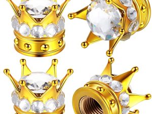 4 Pieces Crown Tire Valve Stem Caps Bling Handmade Crystal Rhinestone Universal Chrome Crown Vehicle Car Tire Caps Covers