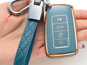 Saimui for Lexus Key Fob Cover with Keychain Soft TPU 360 Degree Protection Key Shell Case Compatible with RX ES GS LS NX RS GX LX RC LC Smart Key-Blue