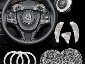 JINGSEN Bling Steering Wheel Accessories Compatible with Acura Accessories Bling MDX RDX TLX TL CDX ZDX Interior Decoration Women 3D Rhinestone Decals Cover