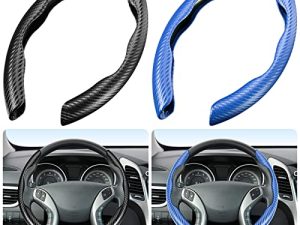 2 Sets Steering Wheel Cover Car Carbon Fiber Steering Wheel Cover for Women and Men Safe and Non Slip Car Accessory
