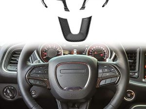 Voodonala for Challenger ABS Carbon Fiber Steering Wheel Trim for 2015-2022 Dodge Challenger