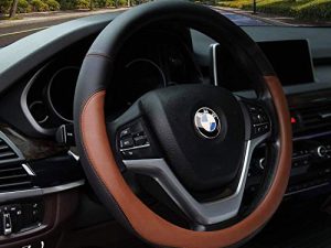 Valleycomfy Microfiber Leather Steering Wheel Covers Universal 15 inch (Brown