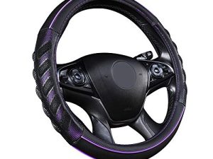 Flying Banner car Steering Wheel Cover Faux Leather Massage Universal fit 3D Honeycomb Hole Anti-Slip Sporty 15 Inches (Purple Black)