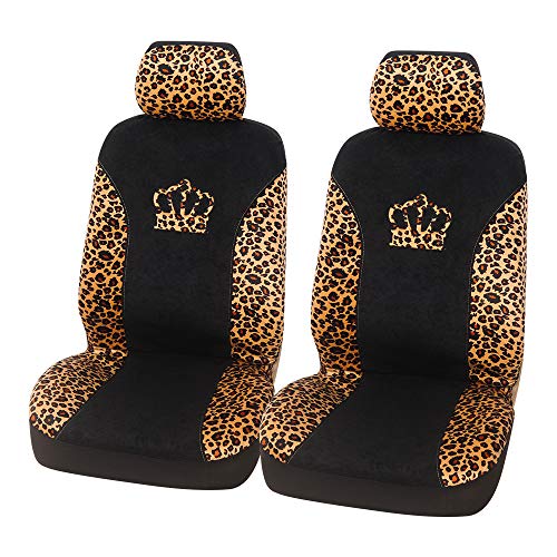 AUTOYOUTH 2PCS Trendy Leopard Crown Pattern Integrated Front Bucket Seat Cover Velvet Fabric Black Auto Accessories Universal Fits for Most Cars AUTOYOUTH 2PCS Trendy Leopard Crown Pattern Integrated Front Bucket Seat Cover Velvet Fabric Black Auto Accessories Universal Fits for Most Cars