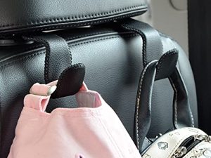 Car Hooks Universal Car Vehicle Back Seat Headrest Hanger Holder Hook Microfiber Leather & Stainless Steel for Bag Purse Cloth Drink Grocery (Black)