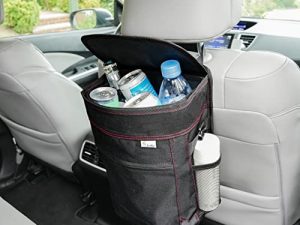 EcoNour Car Trash Can with Lid & Storage Pockets | Waterproof Garbage Bag for Car with 2.5 Gallons | Hanging Car Organizer with Removable Inner Can | Multipurpose Bag | Black