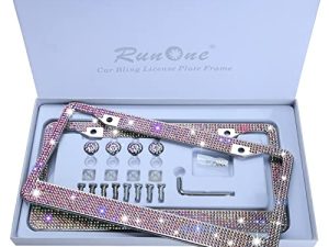 2 Pack AB Crystal License Plate Frame for Women