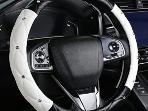 KAFEEK Diamond Soft Leather Steering Wheel Cover with Bling Bling Crystal Rhinestones