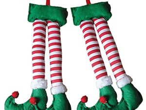 GCARTOUR Christmas Car Auto Costume Decoration Santa Claus Elf Legs Plush Stuffed Feet Sticking Out of Trunk or Stuck in Christmas Tree Decor (Elf 2PACK)