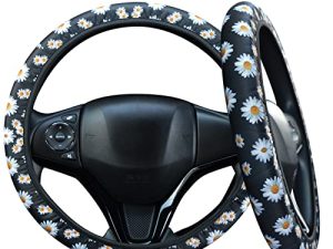 Daisy Car Steering Wheel Cover Floral Steering Wheel Covers for Girls Car Steering Wheel Accessories Universal Fit 15 Inch Auto Wheel Cover