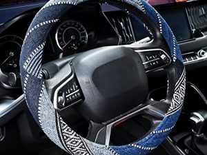 Valleycomfy Cloth Steering Wheel Covers for Women Bohemian Universal 15 inch Baja Blanket Enthic Blue